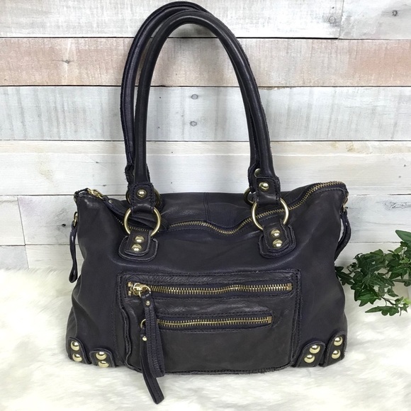 Linea Pelle Dylan Purple Leather Shoulder Bag Tote Purse - Picture 1 of 8